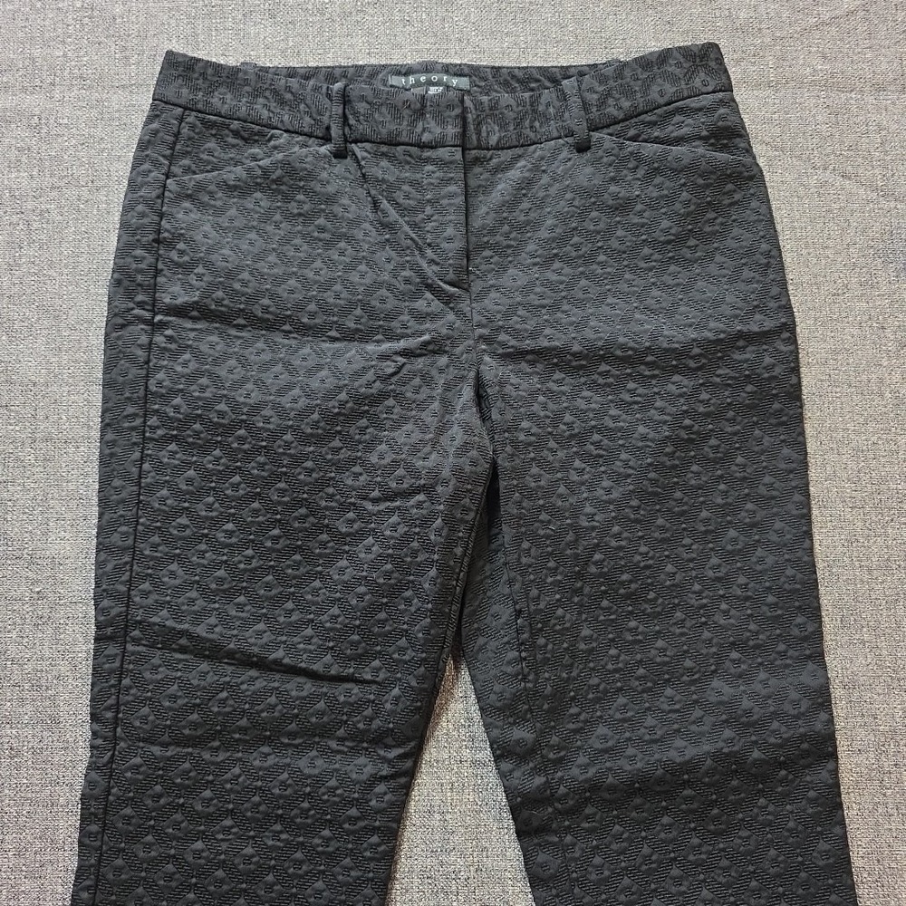 Theory Pants Womens Diamond Pattern Black Size 8 Ziper Latch Fly